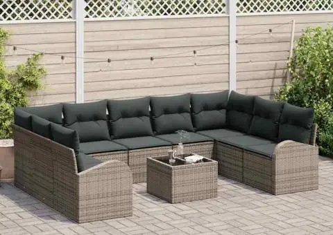 Set canapea nouă piese grădină perne Ratan Poliester Negru - 3/5