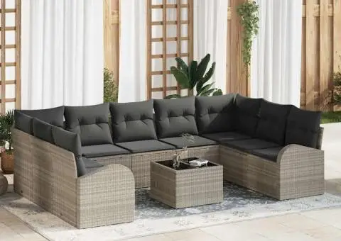 Set canapea grădină 10 piese cu perne din ratan gri - 1/5