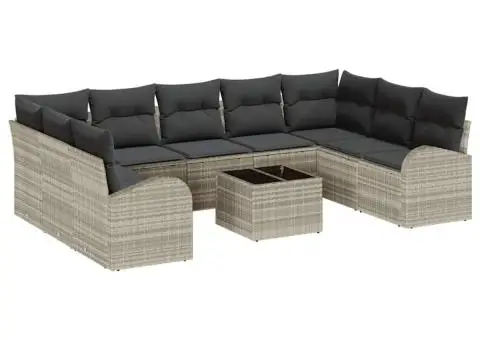 Set canapea grădină 10 piese cu perne din ratan gri - 2/5