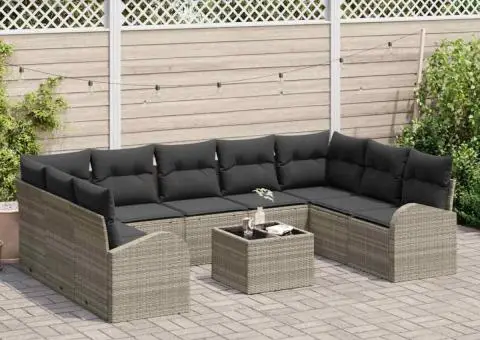 Set canapea grădină 10 piese cu perne din ratan gri - 3/5