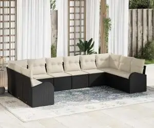 vidaXL Set de canapea de grădină cu 10 piese și perne din rattan polyester negru