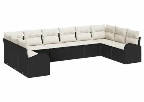 Set de canapea de grădină cu 10 piese și perne din rattan polyester negru - 2/5