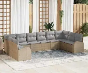 vidaXL Set de Canapea de Grădină cu 10 Piese cu Perne Bej din Ratan Poli