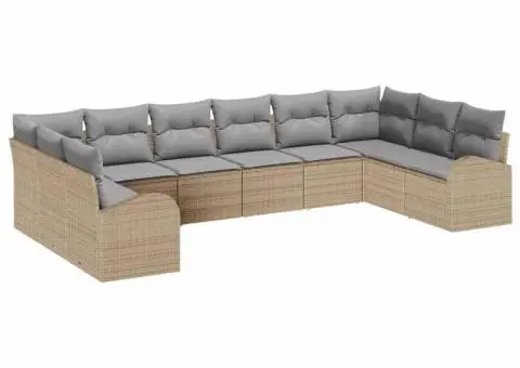 Set de Canapea de Grădină cu 10 Piese cu Perne Bej din Ratan Poli - 2/5