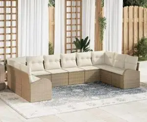 vidaXL Set de canapele pentru grădină cu 10 piese și perne - rattan poli bej