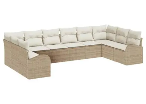 Set de canapele pentru grădină cu 10 piese și perne - rattan poli bej - 2/5