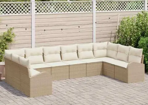 Set de canapele pentru grădină cu 10 piese și perne - rattan poli bej - 3/5