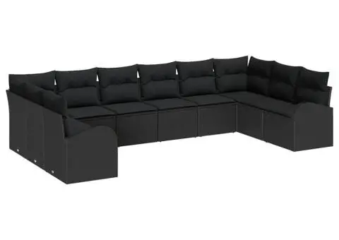 Set de grădină cu 10 piese cu perne din rattan poliratan negru - 2/5