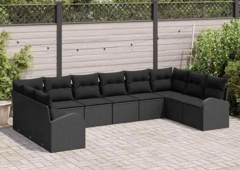 Set de grădină cu 10 piese cu perne din rattan poliratan negru - 3/5