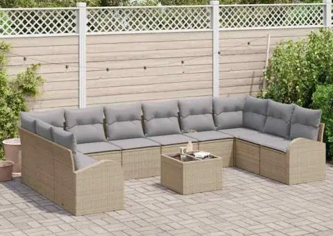 Set de canapea de grădină cu 11 piese și perne în Rattan Policarbonat Negru - 3/5