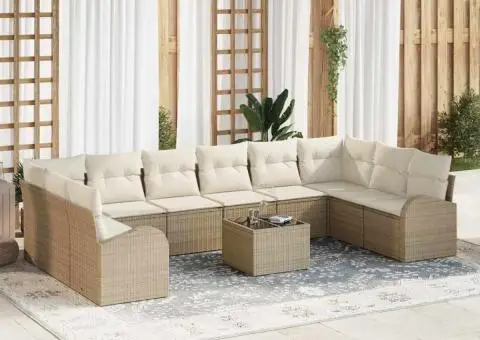 Set de canapea cu 11 piese și perne din poliratan maro - 1/5