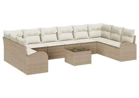 Set de canapea cu 11 piese și perne din poliratan maro - 2/5