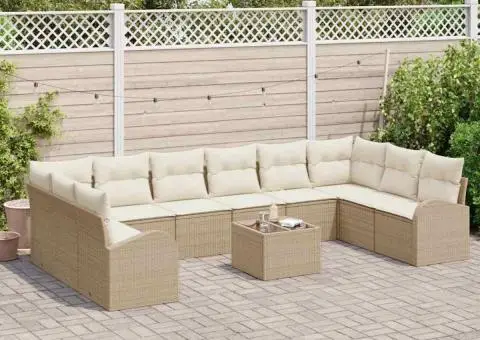 Set de canapea cu 11 piese și perne din poliratan maro - 3/5