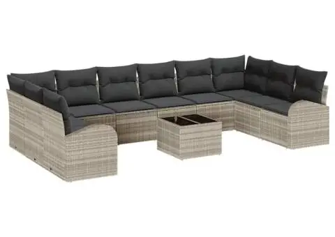 Set de canapea de grădină cu 11 piese și perne din ratan poli gri - 2/5