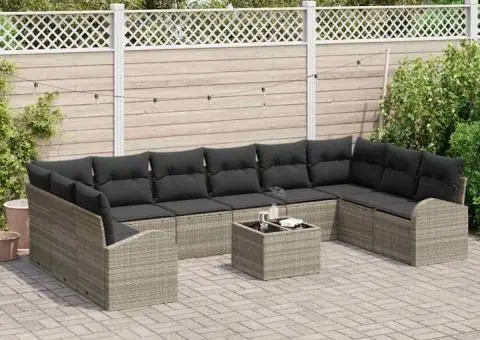 Set de canapea de grădină cu 11 piese și perne din ratan poli gri - 3/5