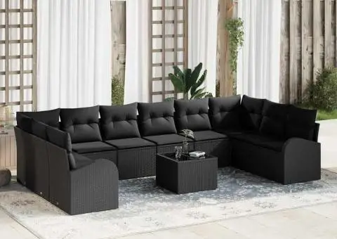 Set de canapele pentru grădină cu 11 piese și perne din rattan bej - 1/5