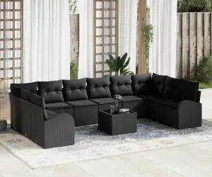 vidaXL Set de canapele pentru grădină cu 11 piese și perne din rattan bej