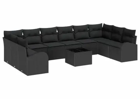 Set de canapele pentru grădină cu 11 piese și perne din rattan bej - 2/5