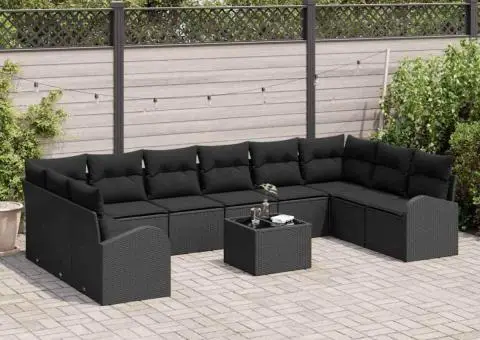 Set de canapele pentru grădină cu 11 piese și perne din rattan bej - 3/5