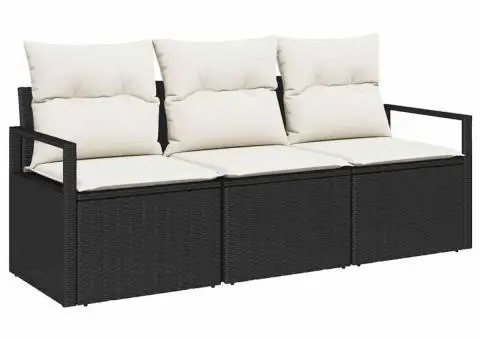 Set de Canapea de Grădină cu Pernuțe Negru din Poliratan - 2/5