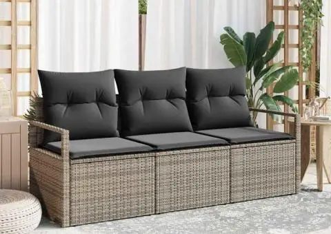 Set canapea grădină 3 piese cu perne gri din ratan poliester - 1/5