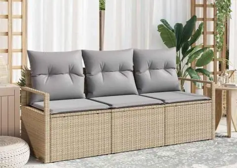 Set de Canapele de Grădină în 3 Piese cu Perne Bej Ratan Poliester - 1/5