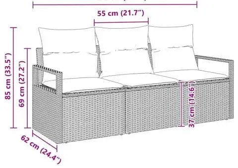Set de Canapele de Grădină în 3 Piese cu Perne Bej Ratan Poliester - 5/5