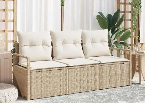 Set de Canapea de Grădină cu Pernuțe Bej Poli Ratan - 1/5