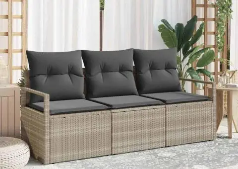 Set canapea de grădină 3 piese cu perne gri deschis poliratan - 1/5