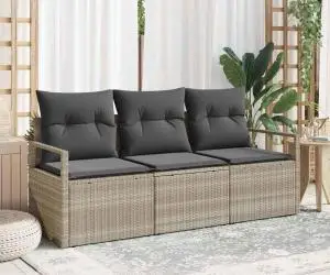 Set canapea de grădină vidaXL 3 piese cu perne gri deschis poliratan