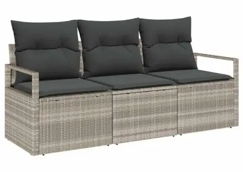 Set canapea de grădină 3 piese cu perne gri deschis poliratan - 2/5