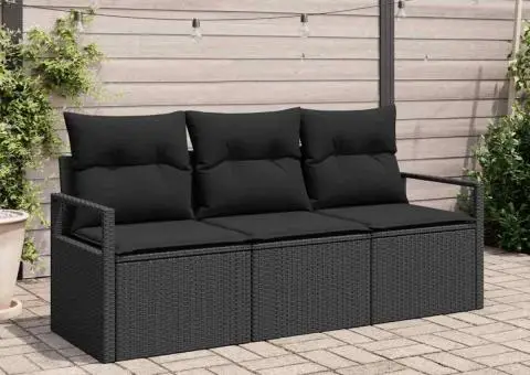 Set canapea de grădină cu perne Negru Poliratan - 1/5