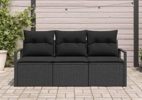 Set canapea de grădină cu perne Negru Poliratan - 3/5