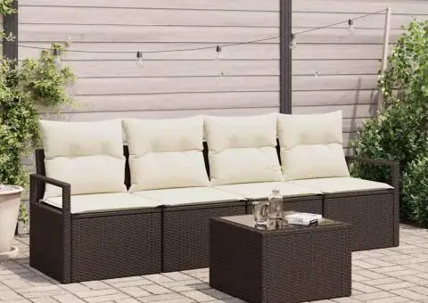 Set de canapea de grădină cu 5 piese cu perne maro ratan polimer - 1/5