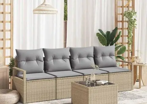 Set de sofa pentru grădină 5 piese cu perne Bej Ratan poli - 1/5