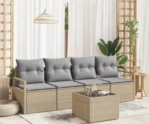 Set de sofa pentru grădină vidaXL 5 piese cu perne Bej Ratan poli