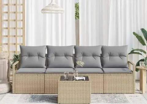 Set de sofa pentru grădină 5 piese cu perne Bej Ratan poli - 3/5