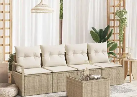 Set Canapea Grădină cu 5 Piese și Perne Bej din Poli Ratan - 1/5