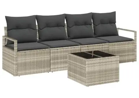 Set canapea grădină 5 piese cu perne gri deschis ratan poli - 2/5