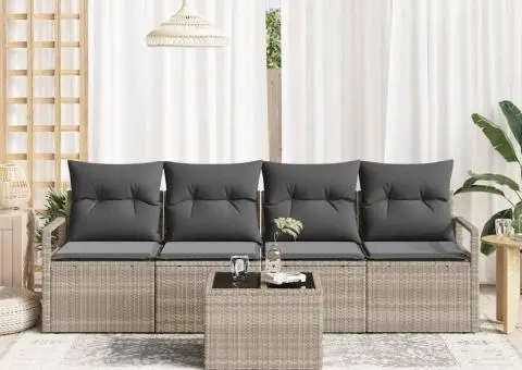 Set canapea grădină 5 piese cu perne gri deschis ratan poli - 3/5