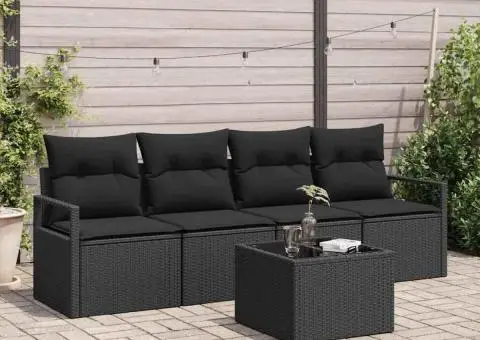 Set Canapele Grădină cu Perne Negru Poliratan - 1/5