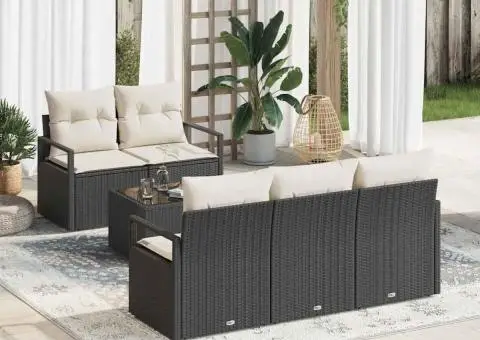 Set de sofa pentru grădină 6 piese cu perne Ratan negru - 1/5