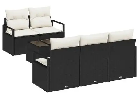 Set de sofa pentru grădină 6 piese cu perne Ratan negru - 2/5