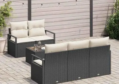 Set de sofa pentru grădină 6 piese cu perne Ratan negru - 3/5
