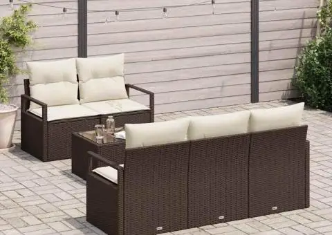 Set canapele pentru grădină cu perne maro din poliratan - 3/5