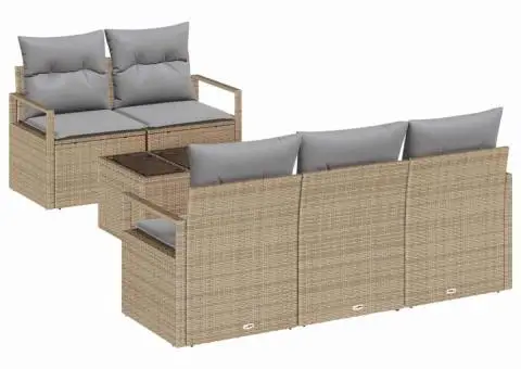 Set de canapea de grădină cu perne bej poliratan - 2/5