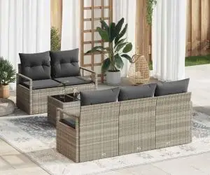 Set Canapea Grădină vidaXL cu Perne Gri Deschis Ratan Sintetic