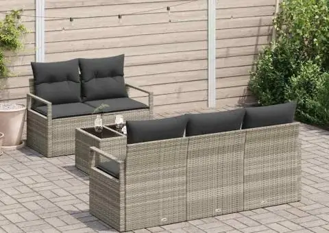 Set Canapea Grădină cu Perne Gri Deschis Ratan Sintetic - 3/5