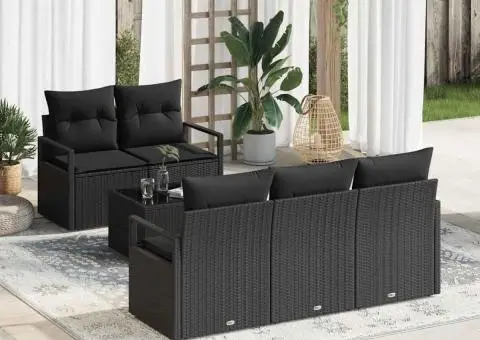 Set canapea grădină cu 6 piese cu perne Negru Poliratan - 1/5