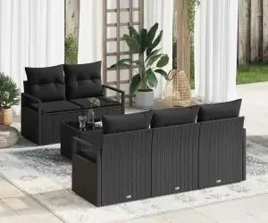 Set canapea grădină vidaXL cu 6 piese cu perne Negru Poliratan